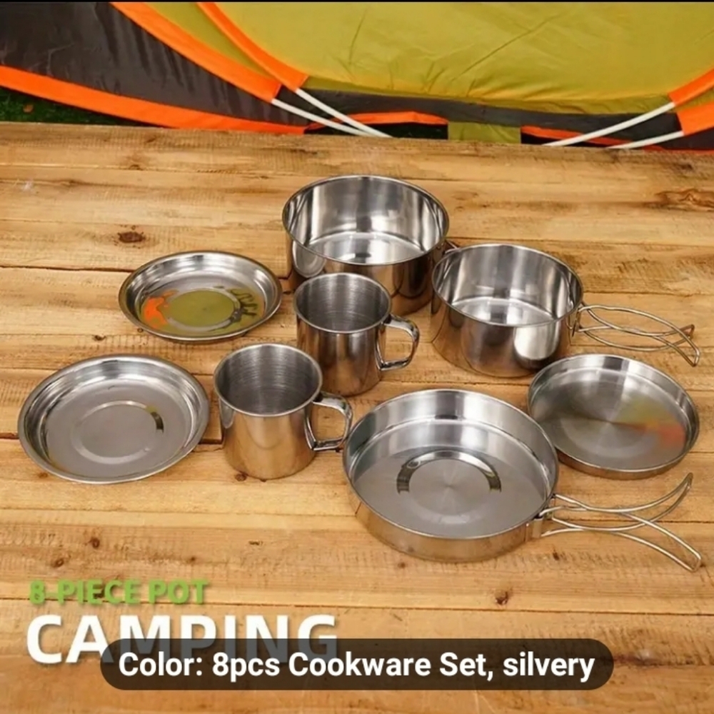☆Outdoor Stainless Steel 8pcs Cooking Set☆Small Camping Portable & Convenient☆